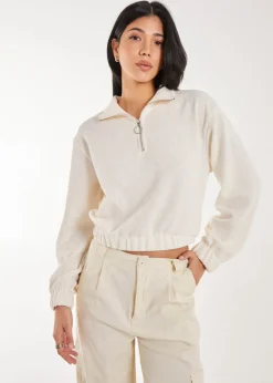 Tops>Pink Vanilla Stone High Neck Zip Up Cropped Sweatshirt