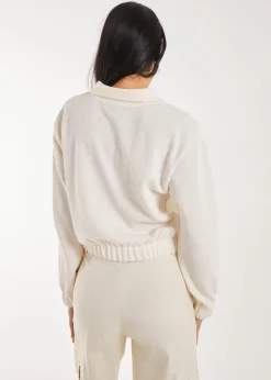 Tops>Pink Vanilla Stone High Neck Zip Up Cropped Sweatshirt