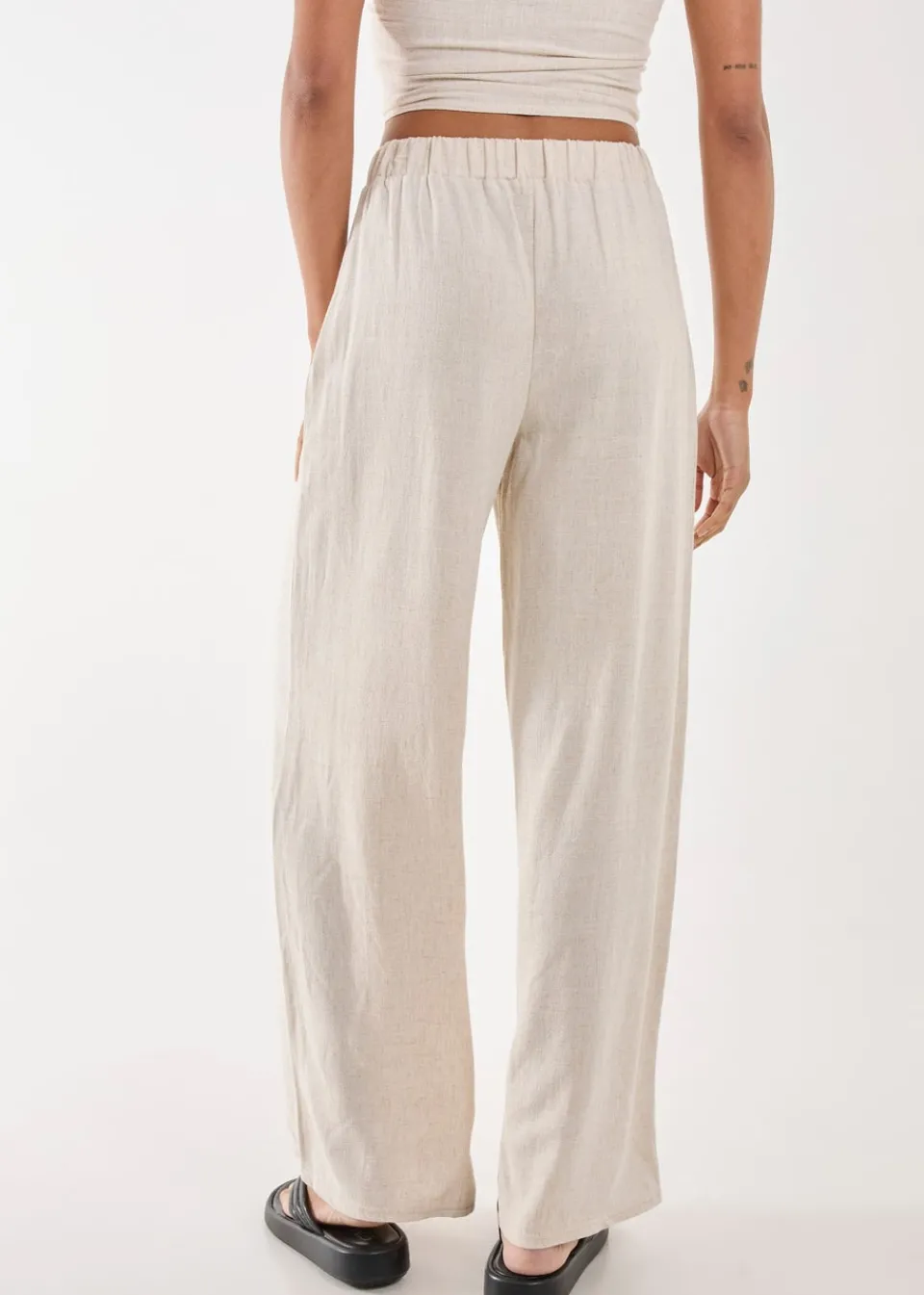 Trousers>Pink Vanilla Stone Linen Straight High Waist Trousers