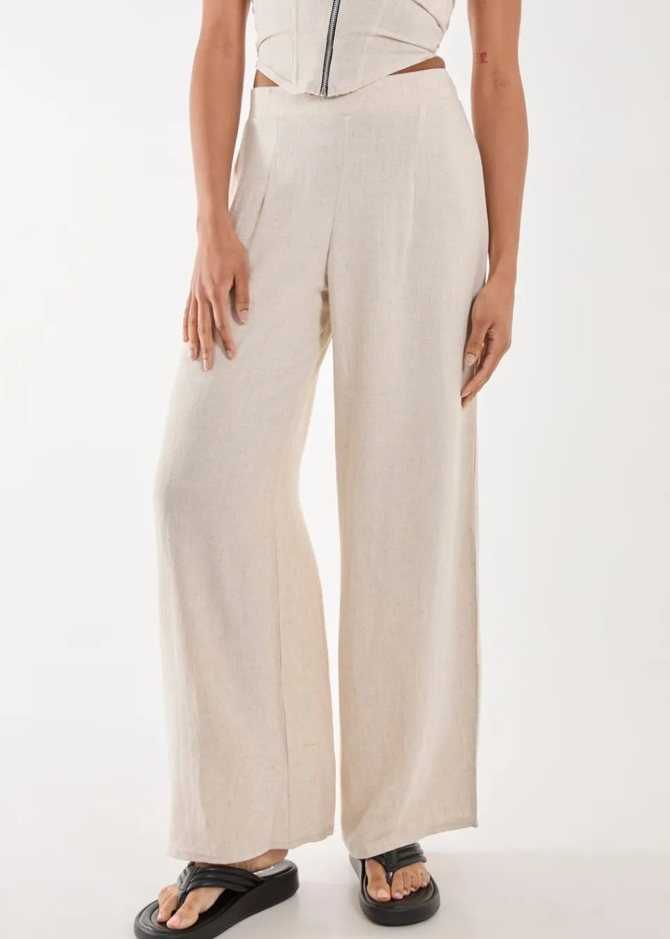 Trousers>Pink Vanilla Stone Linen Straight High Waist Trousers