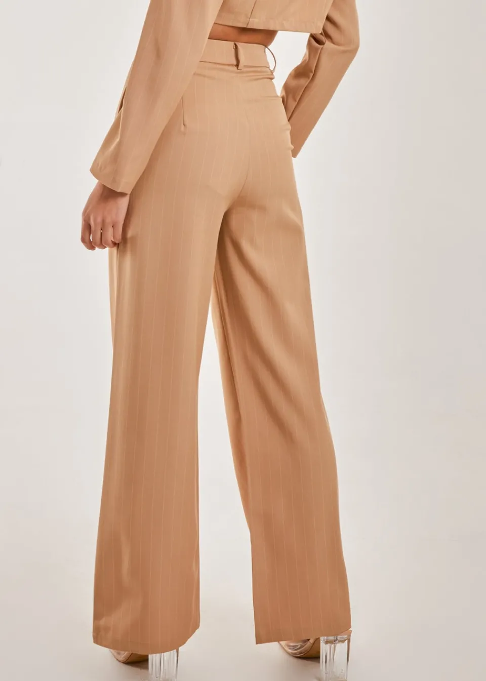 Trousers>Pink Vanilla Stone Pinstripe Wide Leg Trousers