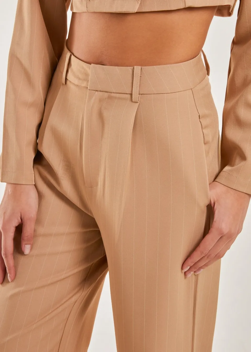Trousers>Pink Vanilla Stone Pinstripe Wide Leg Trousers