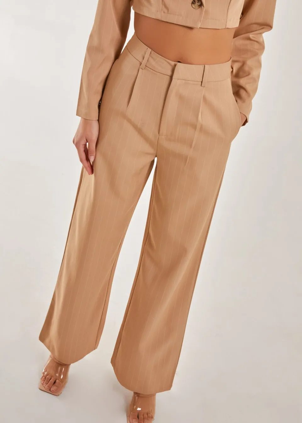 Trousers>Pink Vanilla Stone Pinstripe Wide Leg Trousers