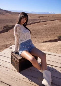 Lingerie>Pink Vanilla Stone Sequin Crochet Jumper