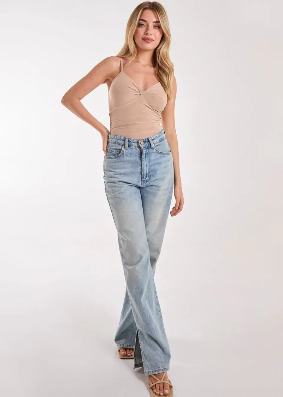 Tops>Pink Vanilla Stone Slinky Twist Front Bodysuit