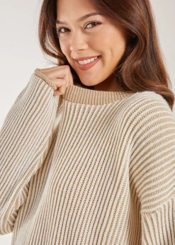 Tops>Pink Vanilla Striped Ribbed Long Sleeve Jumper Stone