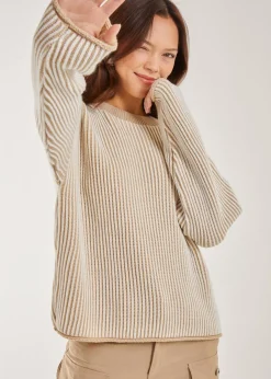 Tops>Pink Vanilla Striped Ribbed Long Sleeve Jumper Stone