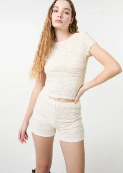 T-Shirts>Pink Vanilla Stone Textured Stretch Jersey Top