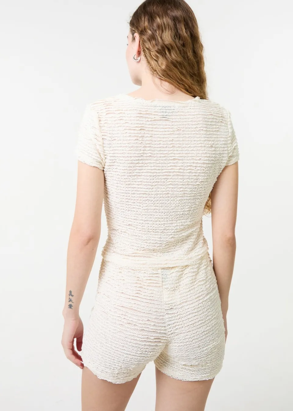 T-Shirts>Pink Vanilla Stone Textured Stretch Jersey Top