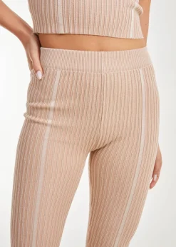 Trousers>Pink Vanilla Two Tone Rib Seam Detail Flares Stone