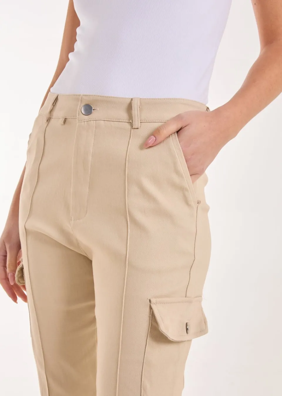 Trousers>Pink Vanilla Stone Utility Stretch Cargo Trousers