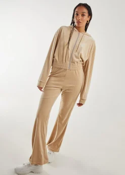 Trousers>Pink Vanilla Velour Flare Joggers Stone
