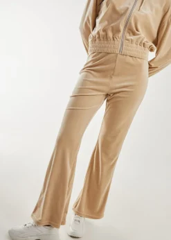 Trousers>Pink Vanilla Velour Flare Joggers Stone