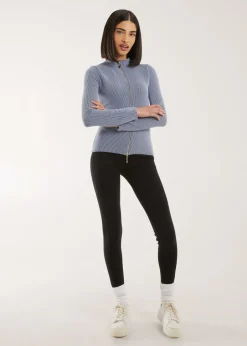 Tops>Pink Vanilla Two Tone Rib Double Zip Top Blue