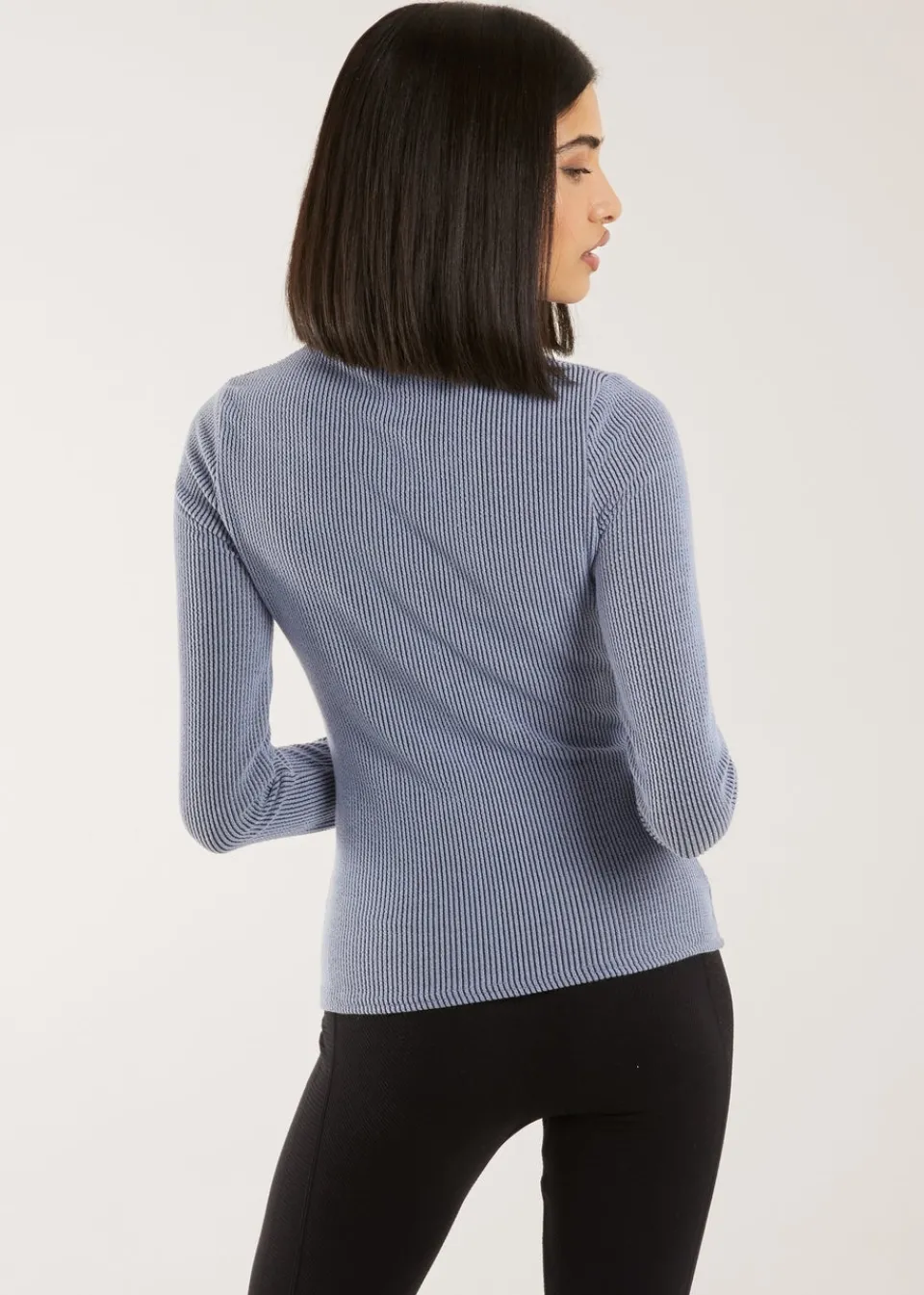 Tops>Pink Vanilla Two Tone Rib Double Zip Top Blue