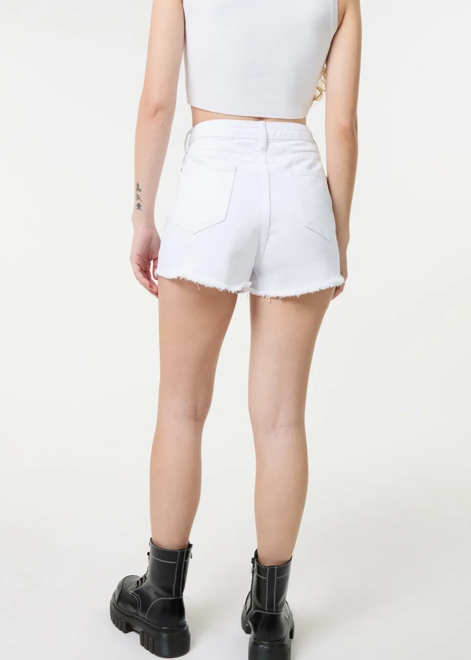 Shorts>Pink Vanilla White Denim Glitter Effect Diamante Shorts