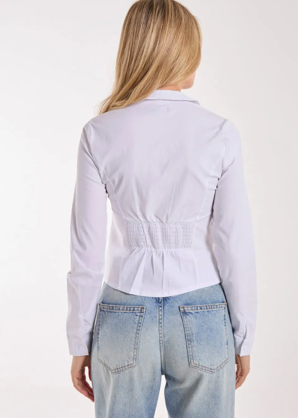 Tops>Pink Vanilla White Long Sleeve Hook and Eye Shirt