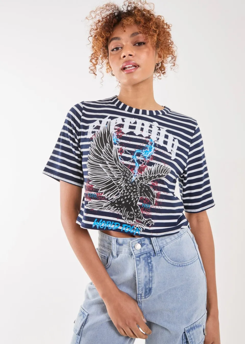 T-Shirts>Pink Vanilla White Striped Printed Graphic Tee