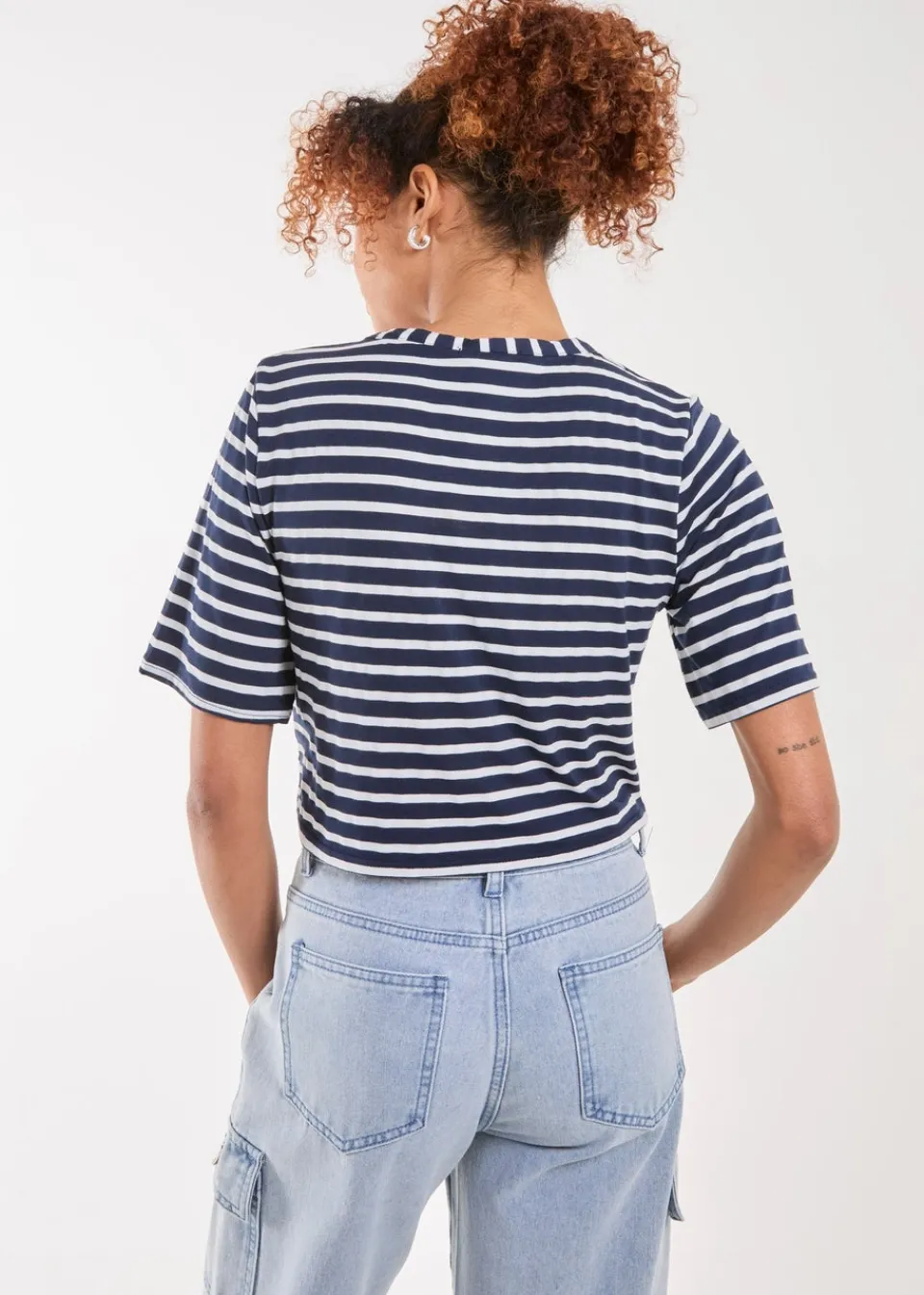 T-Shirts>Pink Vanilla White Striped Printed Graphic Tee