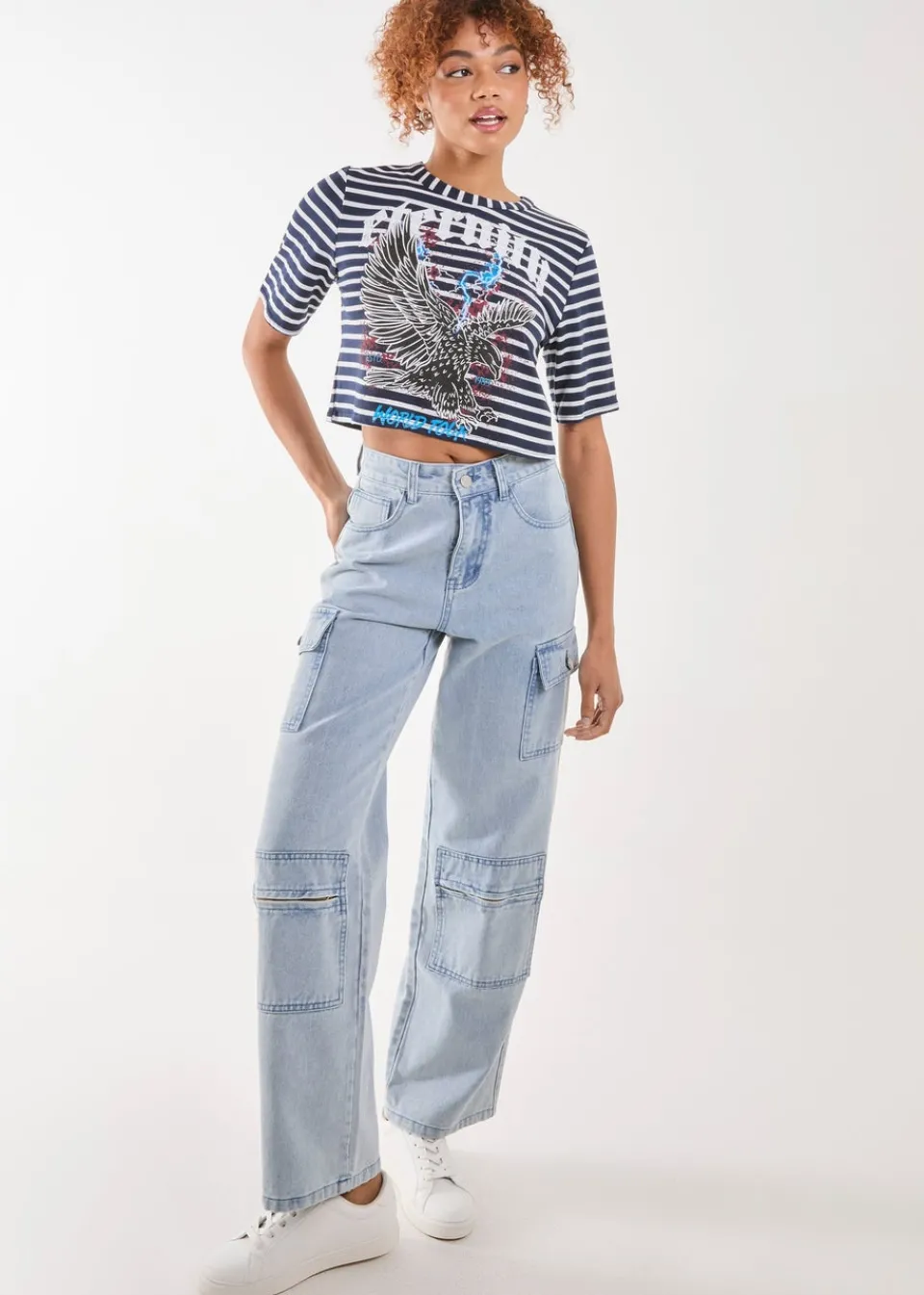 T-Shirts>Pink Vanilla White Striped Printed Graphic Tee