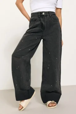Jeans & Jeggings>PIXIEGIRL Black Paint Splatter Non-Stretch Wide Leg Jeans