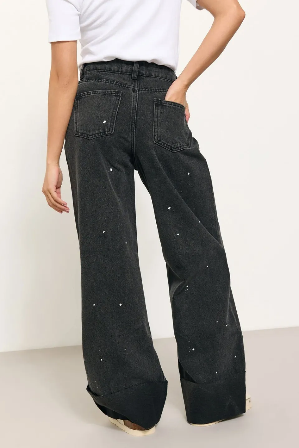 Jeans & Jeggings>PIXIEGIRL Black Paint Splatter Non-Stretch Wide Leg Jeans