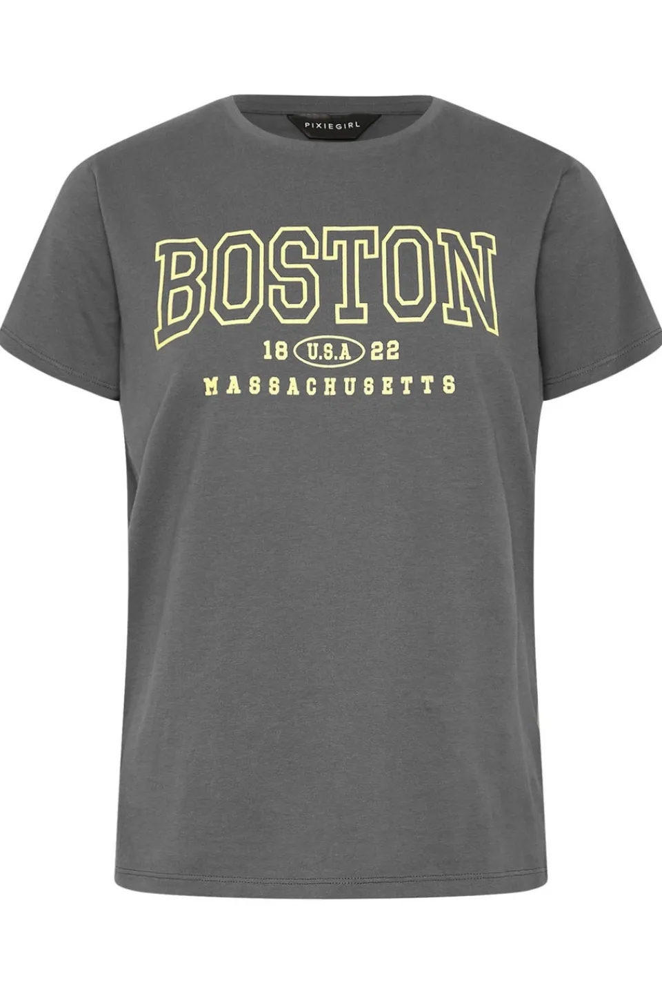 T-Shirts>PIXIEGIRL Grey Boston Slogan T-Shirt