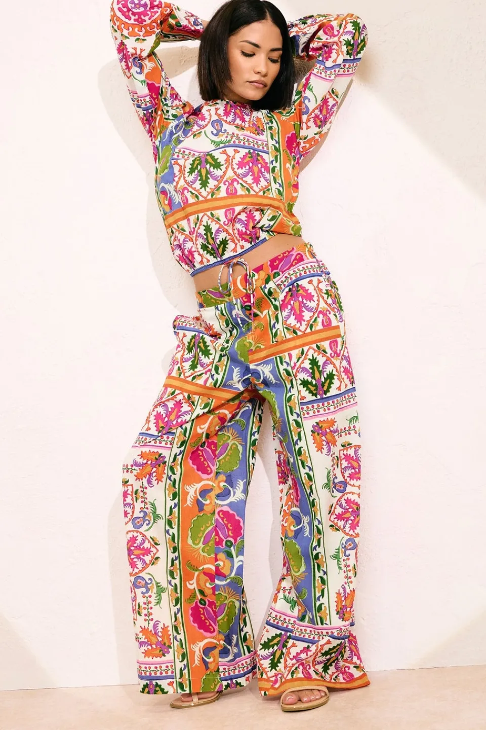 Tops>PIXIEGIRL Multi Coloured Abstract Tile Print Tie Top