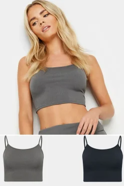 Sportswear>PIXIEGIRL Petite 2 Pack Grey Ribbed Bralette Top