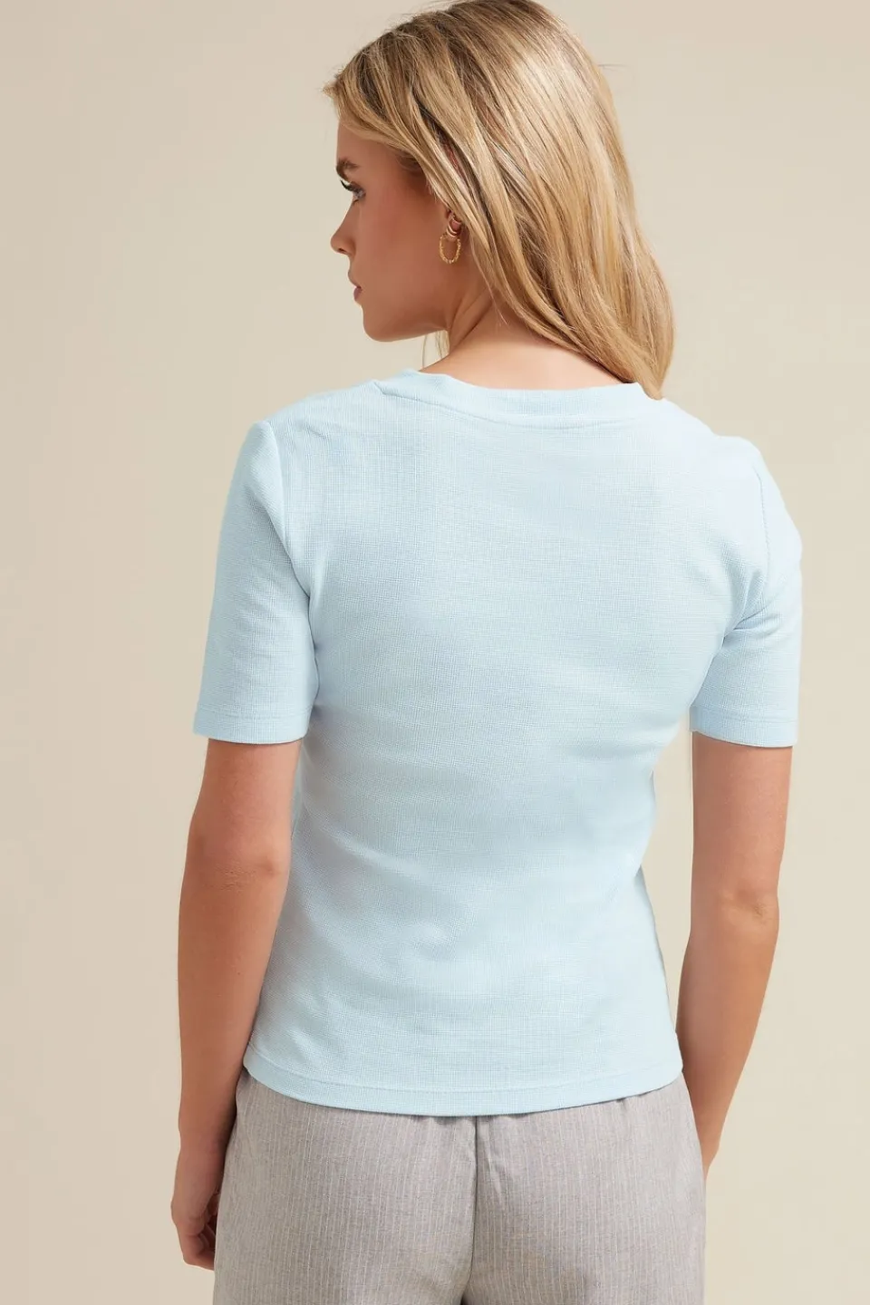 T-Shirts>PIXIEGIRL Petite 2 Pack Light Blue & White Waffle Henley T-Shirts