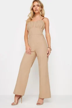 Jumpsuits & Playsuits>PIXIEGIRL Petite Beige Brown Bust Detail Jumpsuit