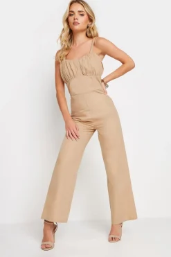 Jumpsuits & Playsuits>PIXIEGIRL Petite Beige Brown Bust Detail Jumpsuit