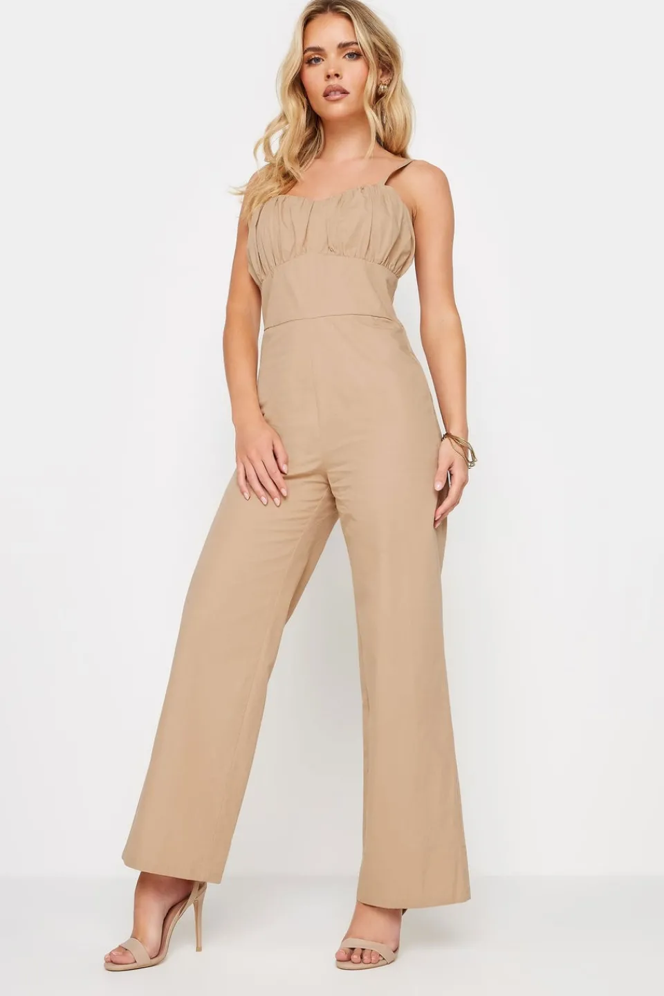 Jumpsuits & Playsuits>PIXIEGIRL Petite Beige Brown Bust Detail Jumpsuit