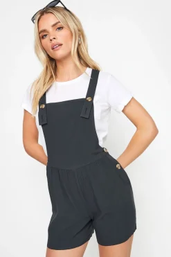 Jumpsuits & Playsuits>PIXIEGIRL Petite Black Acid Wash Short Dungarees