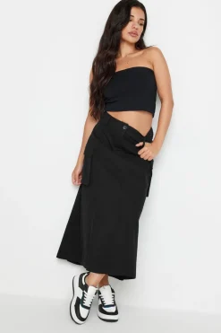 Skirts>PIXIEGIRL Petite Black Cargo Maxi Skirt
