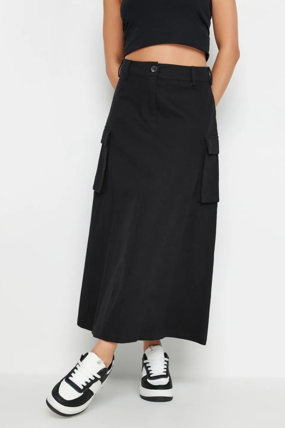 Skirts>PIXIEGIRL Petite Black Cargo Maxi Skirt