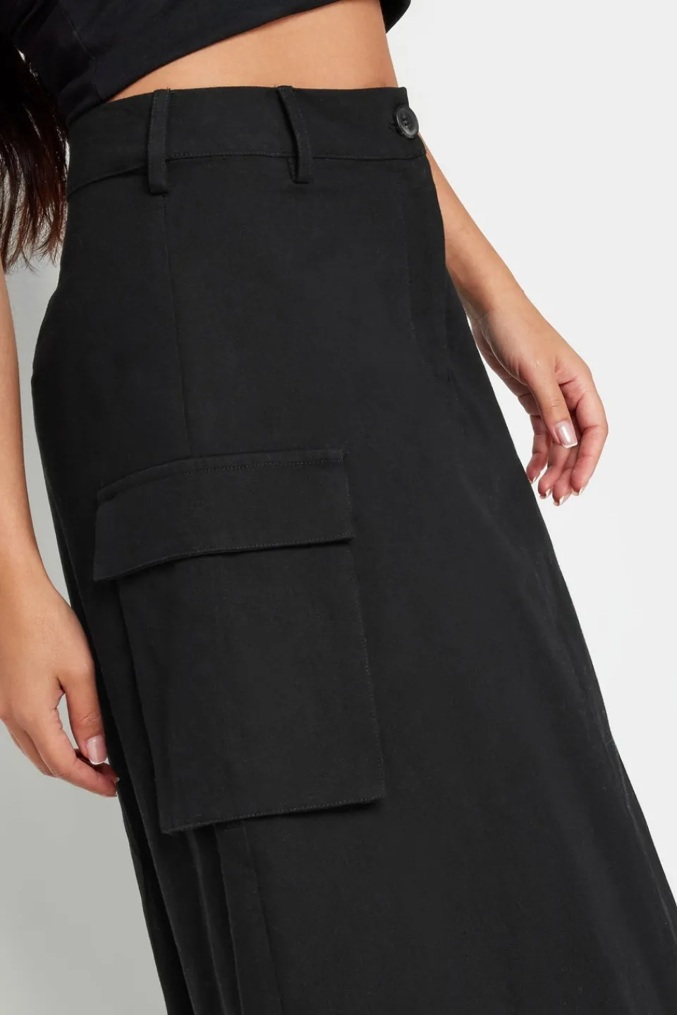 Skirts>PIXIEGIRL Petite Black Cargo Maxi Skirt