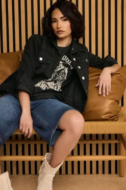 Coats & Jackets>PIXIEGIRL Petite Black Denim Jacket