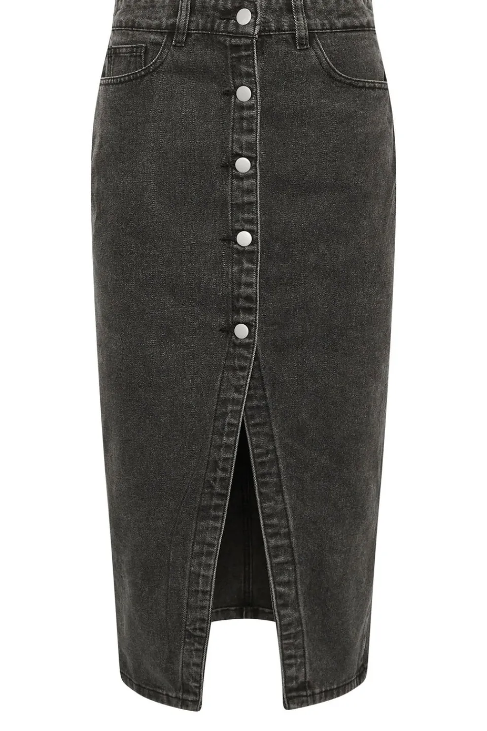 Skirts>PIXIEGIRL Petite Black Denim Button Midi Skirt