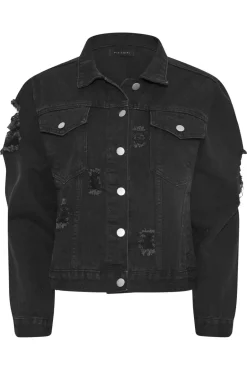 Coats & Jackets>PIXIEGIRL Petite Black Distressed Denim Jacket
