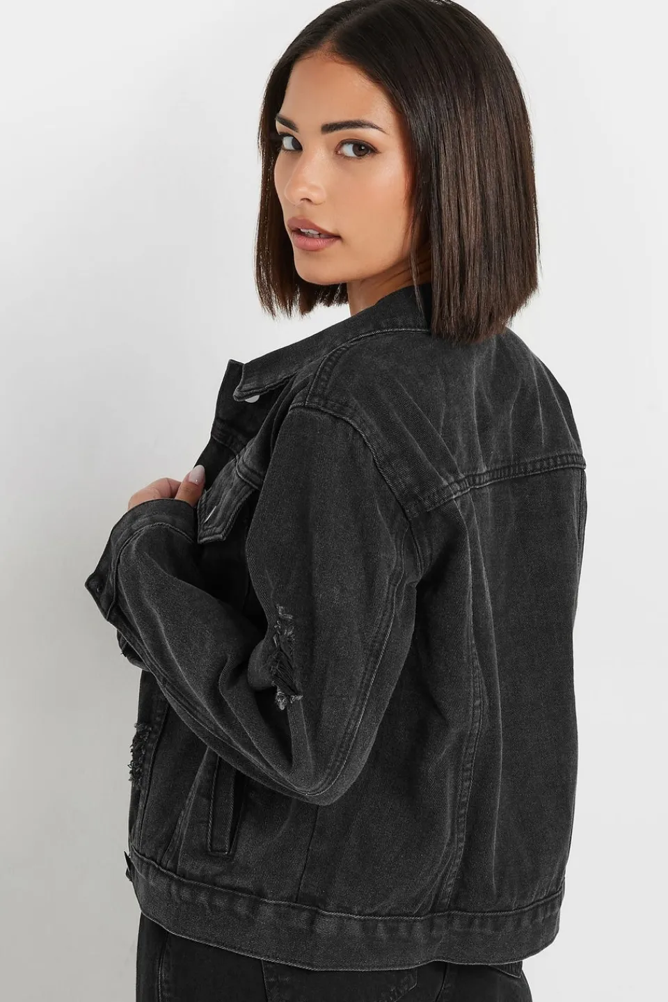 Coats & Jackets>PIXIEGIRL Petite Black Distressed Denim Jacket