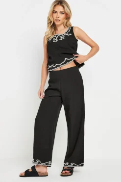 Tops>PIXIEGIRL Petite Black Embroidered Sleeveless Top