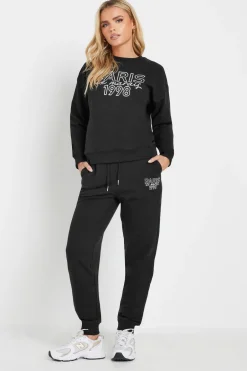 Loungewear>PIXIEGIRL Petite Black Jersey 'Paris' Slogan Sweatshirt