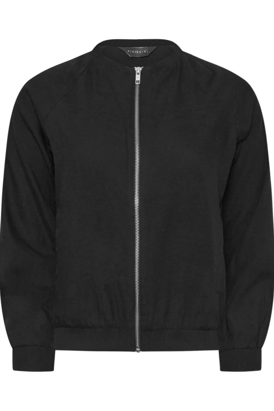 Coats & Jackets>PIXIEGIRL Petite Black Linen Bomber Jacket