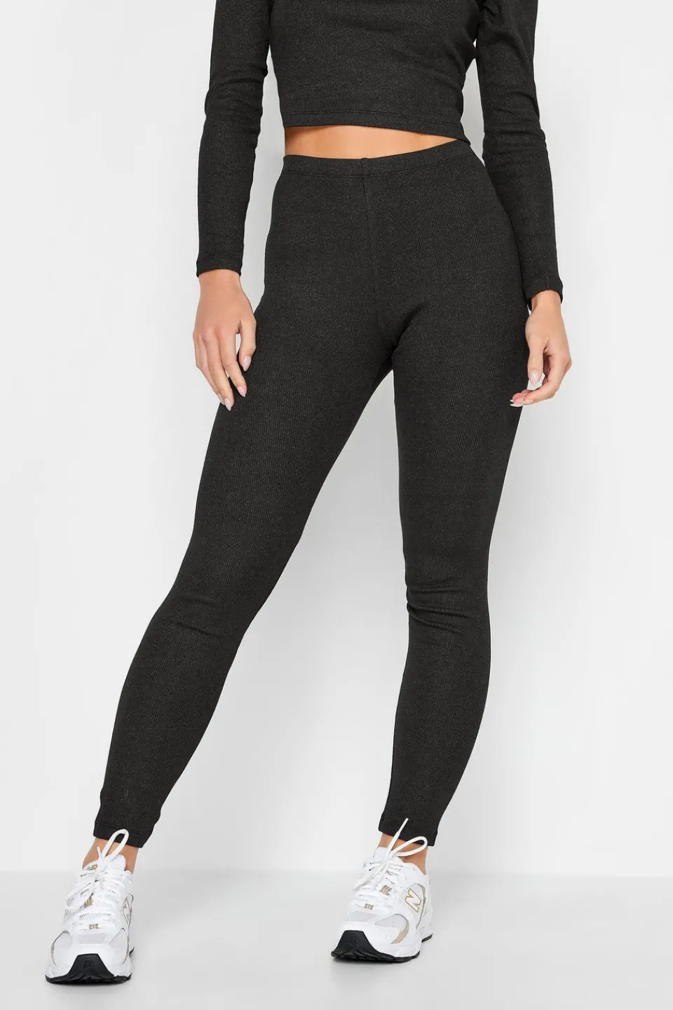 Leggings>PIXIEGIRL Petite Black Metallic Ribbed Leggings