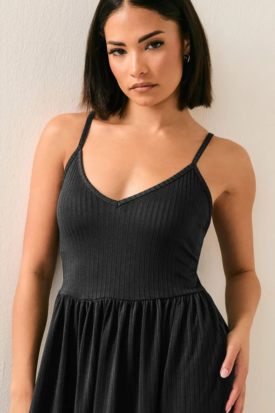 Dresses>PIXIEGIRL Petite Black Ribbed Strappy Maxi Dress