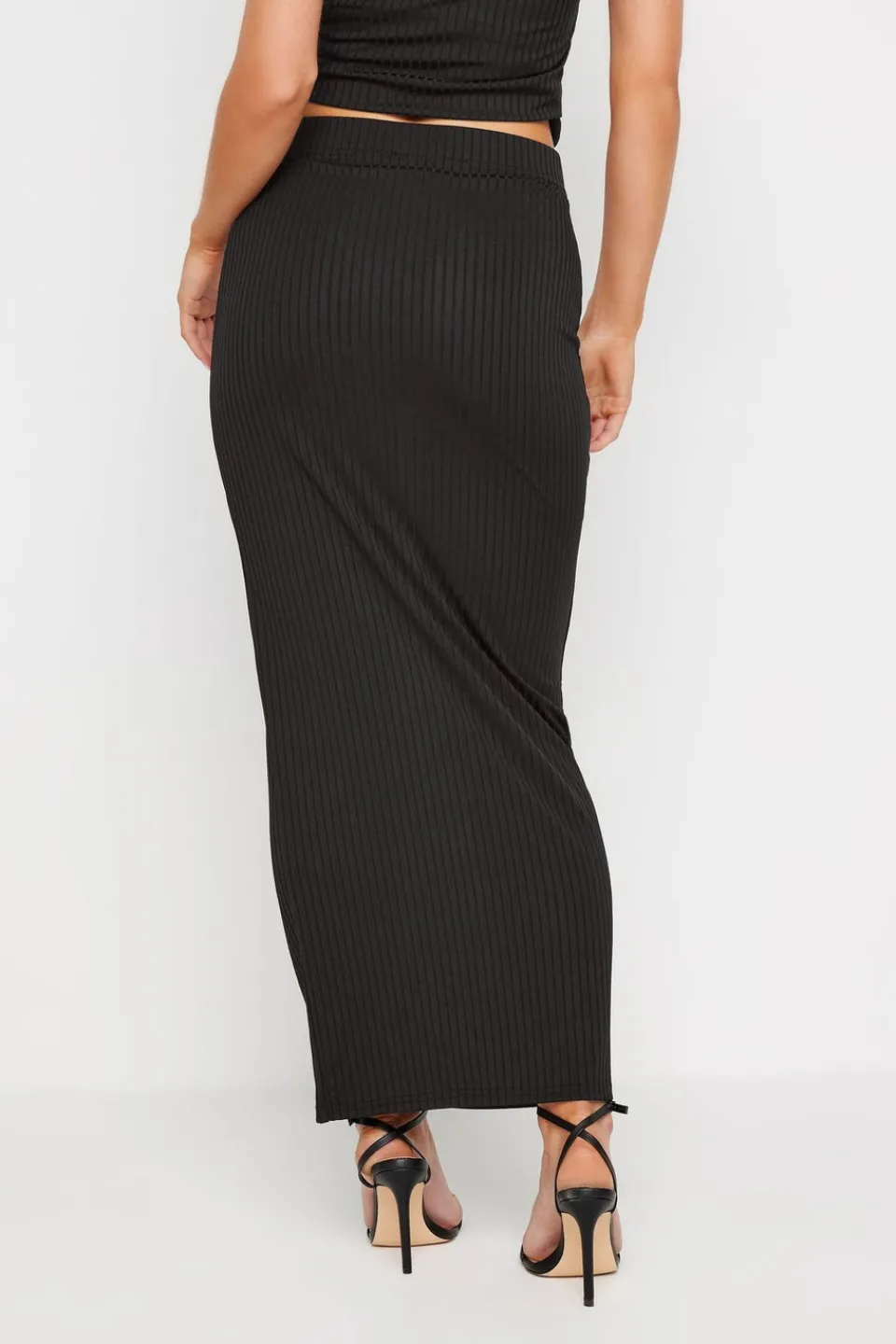 Skirts>PIXIEGIRL Petite Black Ribbed Maxi Tube Skirt