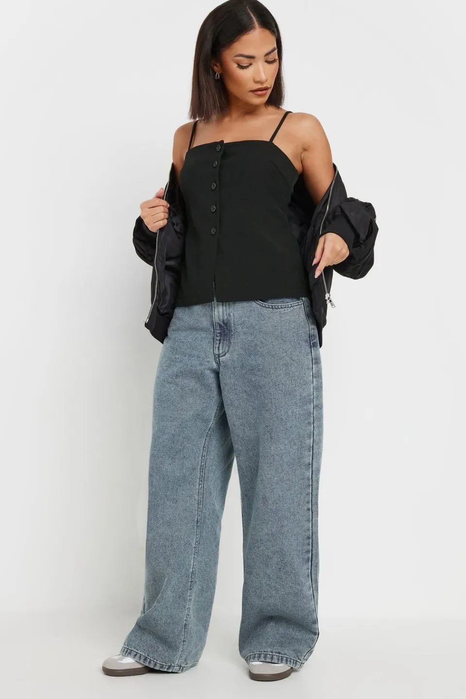 Tops>PIXIEGIRL Petite Black Structured Button Vest Top