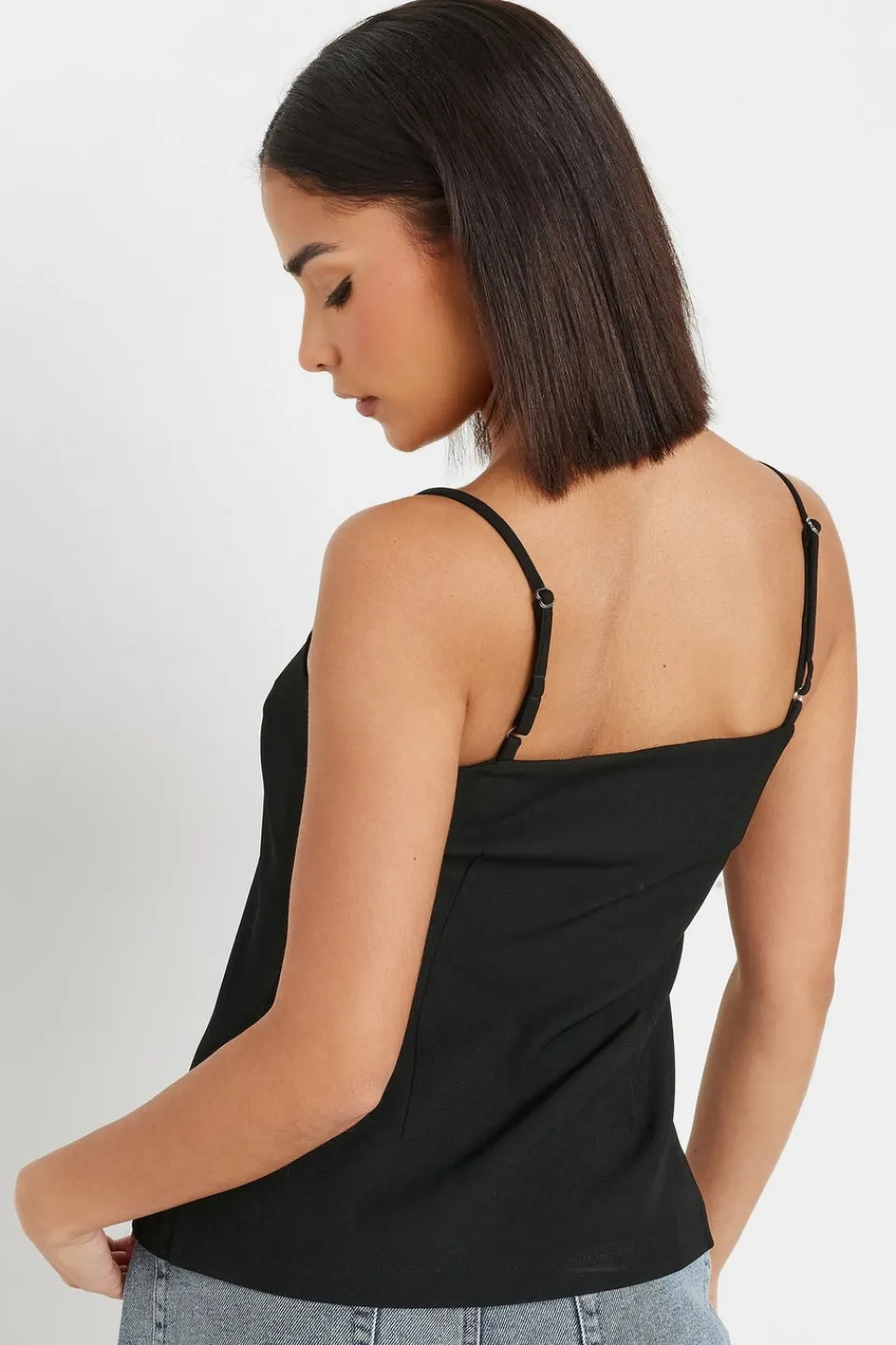 Tops>PIXIEGIRL Petite Black Structured Button Vest Top