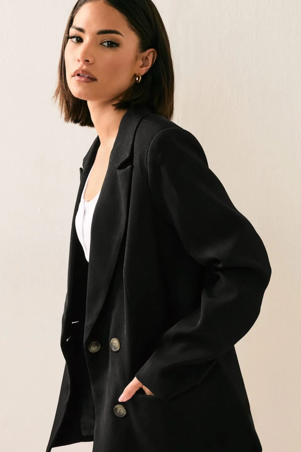 Coats & Jackets>PIXIEGIRL Petite Black Tailored Double Breasted Blazer